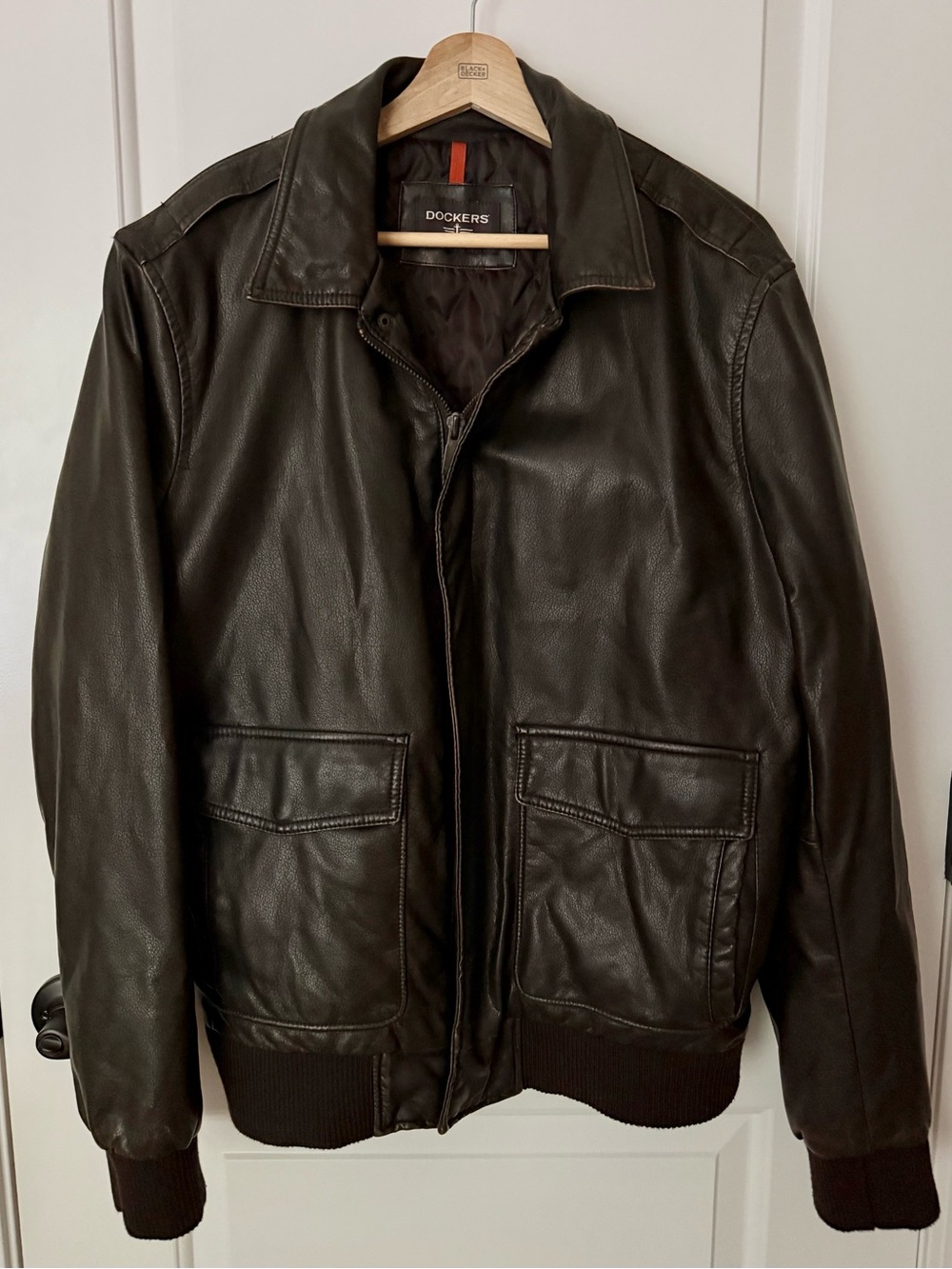 Dockers Dark Brown Faux Leather Bomber Jacket Men’s Medium